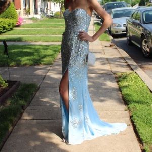 Baby Blue Side Slit Sequin Gown Prom Dress